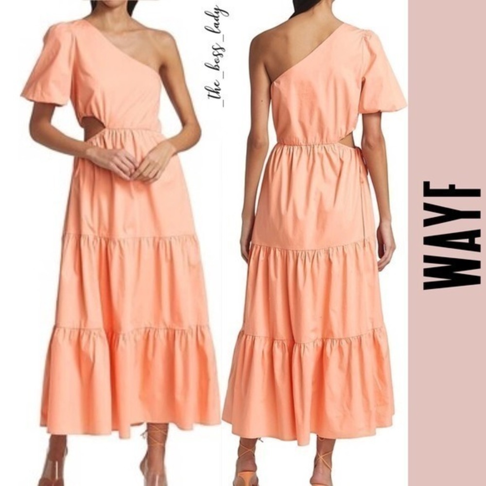 WAYF dress One-shoulder Cut-out Tiered Maxi Dress In Peach